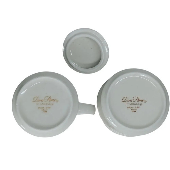 Vintage Creamer and sugar Bowl with Lid Set  Dura Stone by Mikasa Brown Bark - Picture 7 of 8